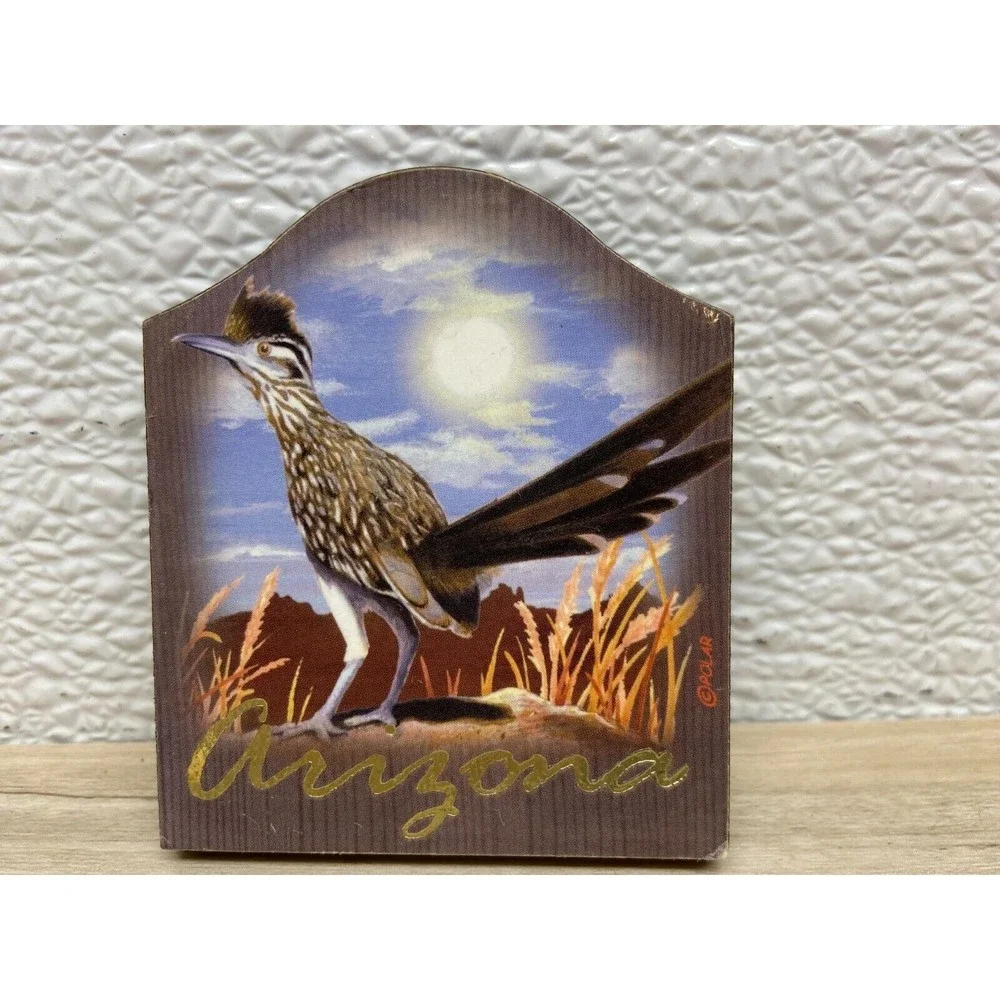 Vintage Arizona Roadrunner Wood Fridge Magnet